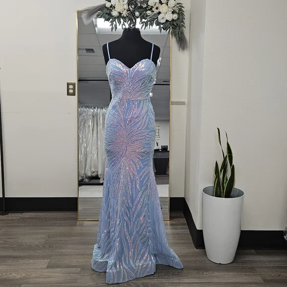 Dresses | Fitted Blue Sequin Evening Gown | Poshmark